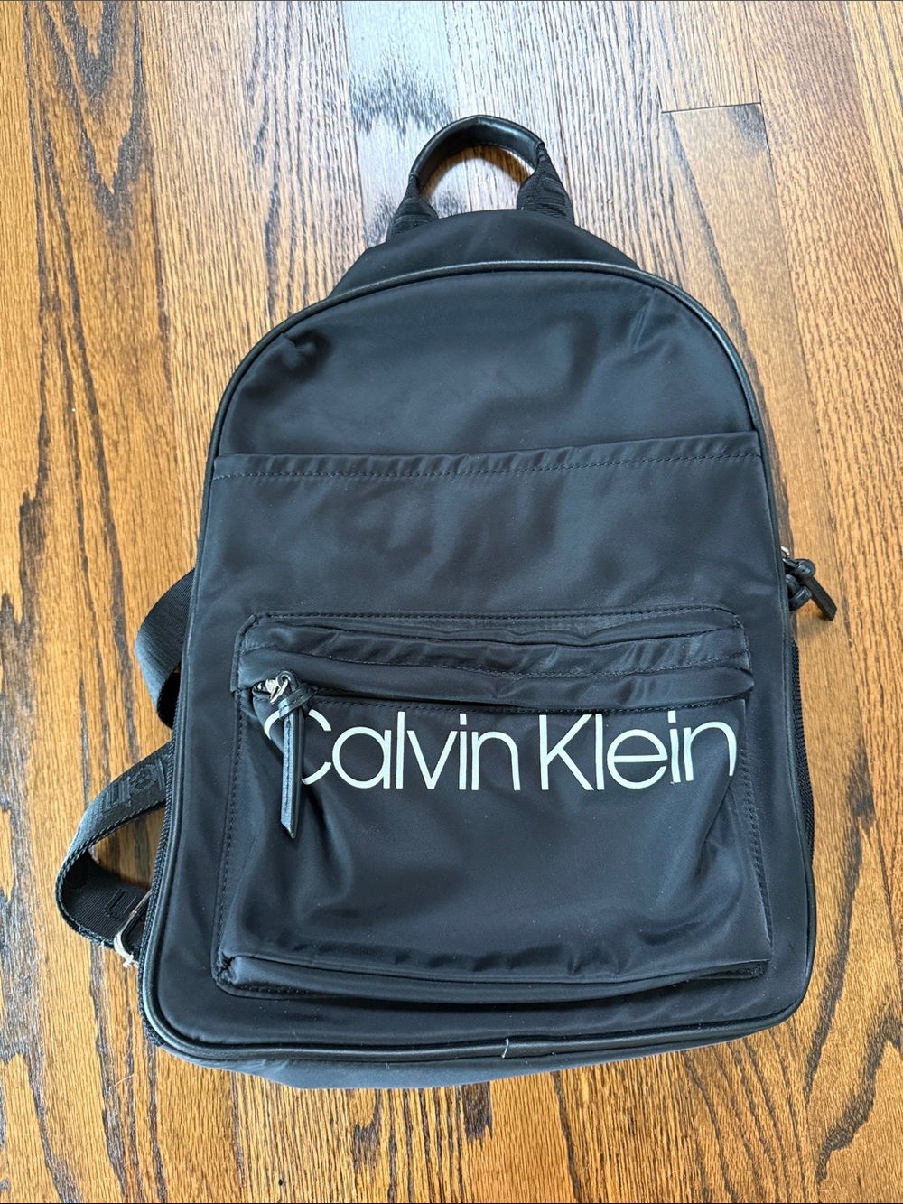 Z Calvin Klein Black Backpack with White Logo Front Pocket